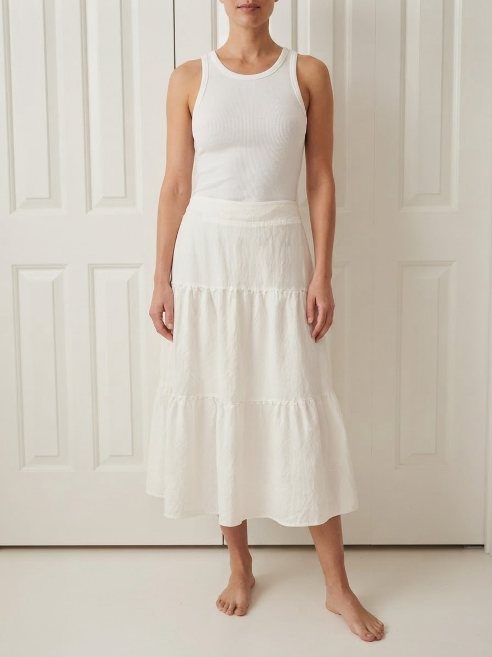 Moon River White Tiered Cotton Maxi Skirt